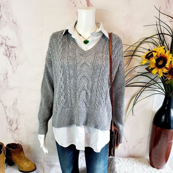 Rachel Zoe cable knit layered sweater - Picture 2 of 8